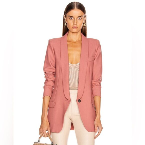 Smythe Long Shawl Blazer Jacket Wool Dusty Rose Pink Bisque Color Size 2 - Picture 1 of 11